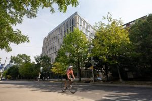 A street-level view of the Myhal Centre for Engineering Innovation & Entrepreneurship.