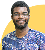 headshot of Philip Asare on yellow semi-circle background